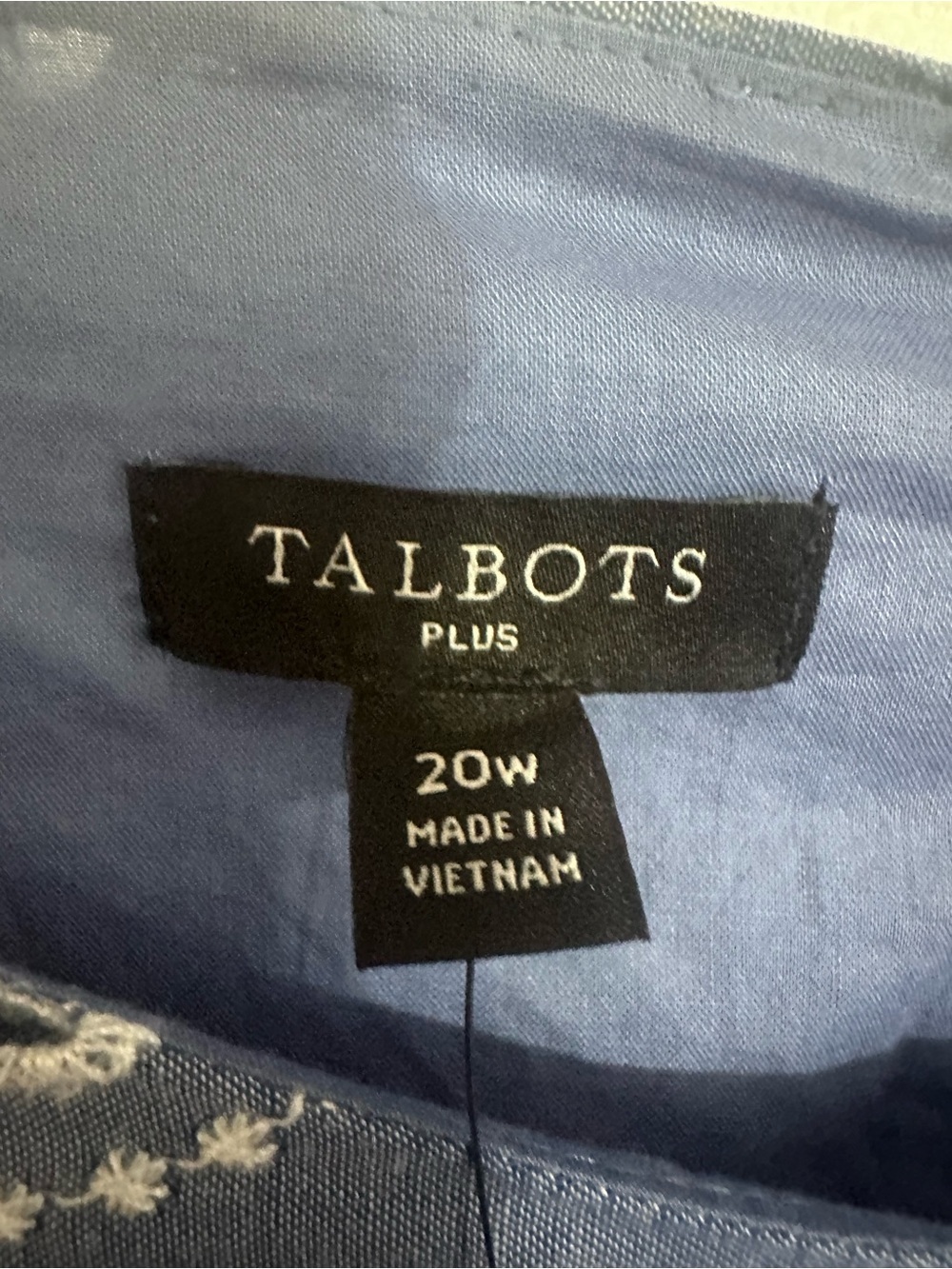 NWT Talbots Plus 20W Blue Eyelet Embroidered Cotton Shift Dress Lined Midi - Picture 4 of 8